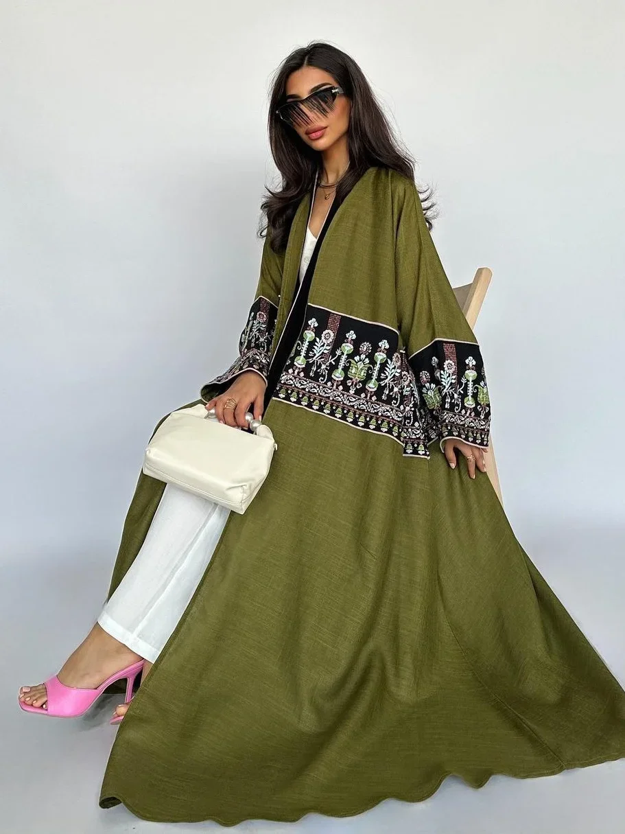 イスラム教徒の女性のための刺繍されたロングドレス,ラマダンのカフタン,控えめなカーディガン,モロッコのカフタン,jalabiya,イスラム教のパーティー,eid,2024