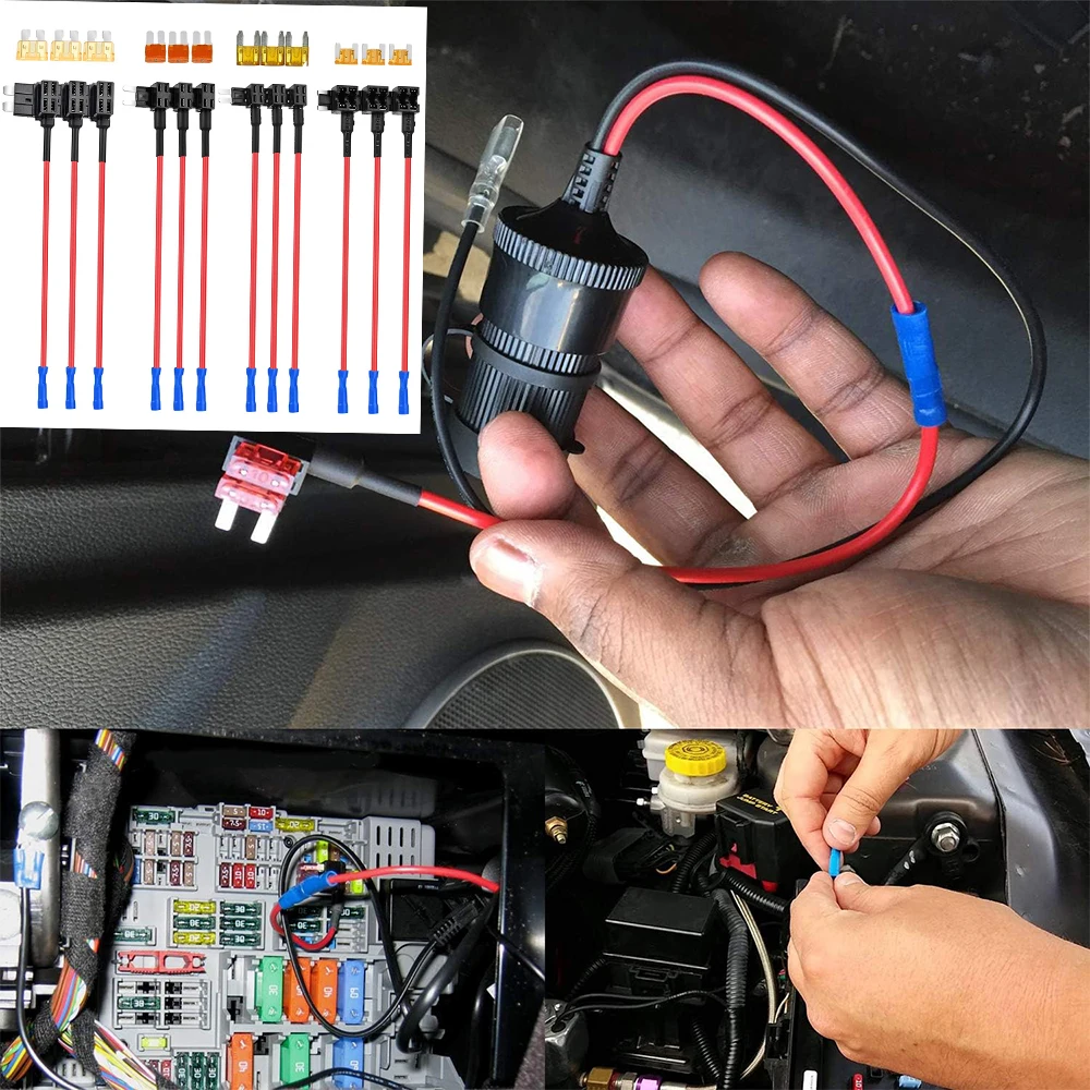 12 stks 3 type Zekeringhouder Add-A-Circuit TAP Adapter & Zekering Kit Micro Mini Kleine Medium ATM APM ATO ATC met 12 V 10A Blade Auto Zekering