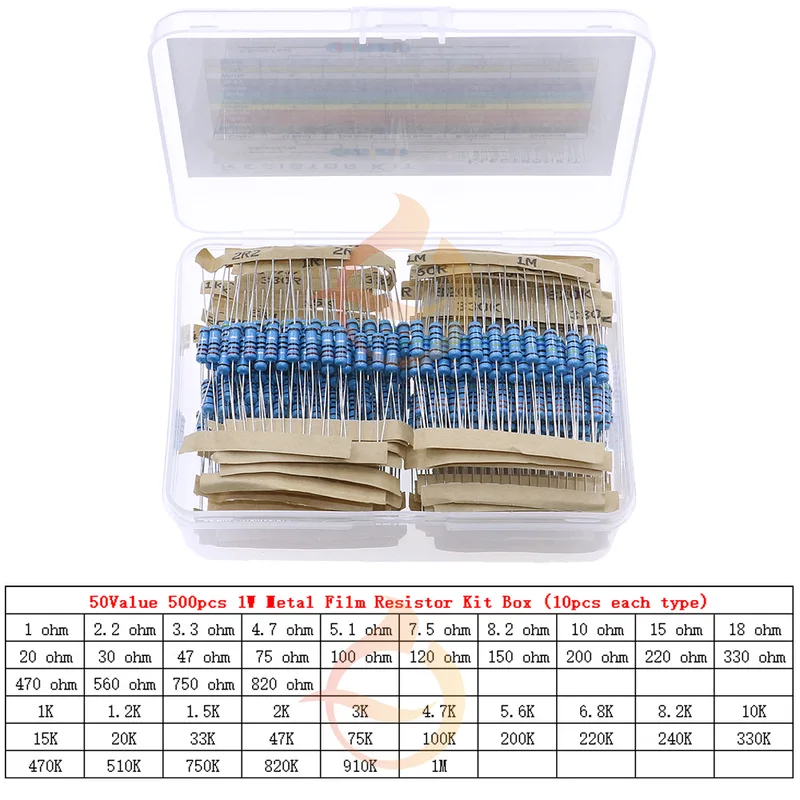 Metal Film Resistor Resistência Sortimento Kit, DIY Componentes eletrônicos Set, 1, 6W, 1 W, 4W, 1 W, 2W, 3W, 0 Ω ~ 10 mΩ, 1%