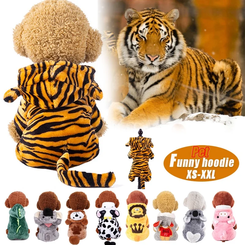 Disfraz de franela gruesa para mascotas, juego de rol cálido, disfraz de dinosaurio tigre, monocromático, ropa para perros y gatos, otoño e invierno