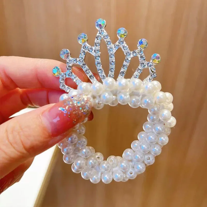 1PCS Neue Mode Perle Krone Prinzessin Nette Kinder Elastische Kinder Krawatten Mädchen Haar Zubehör Baby Kopfbedeckungen