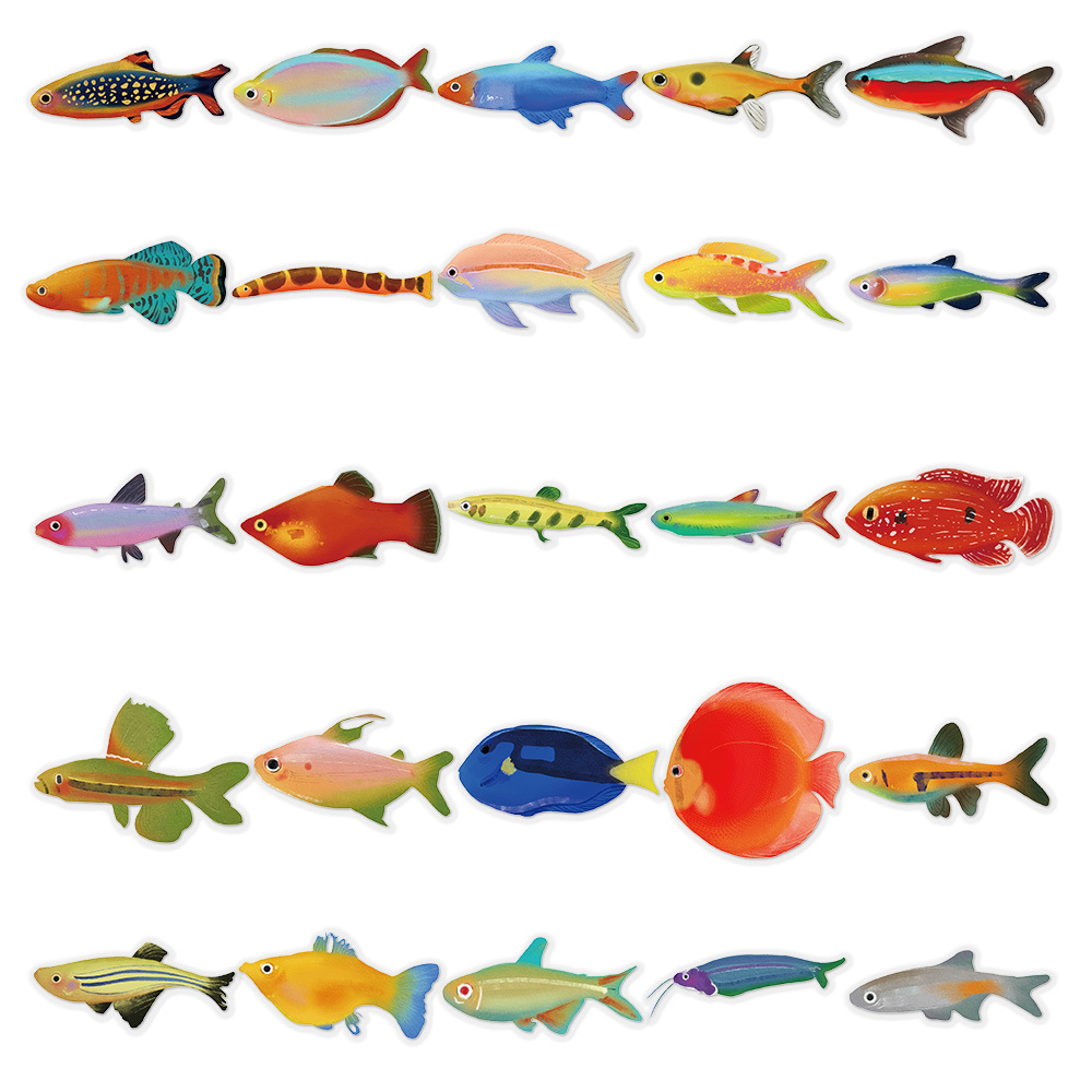 50 STKS Vis Transparante Stickers Laptop Sticker Woonkamer Plakboek Skateboard Bagage Art Waterdichte Telefoon Graffiti Stickers