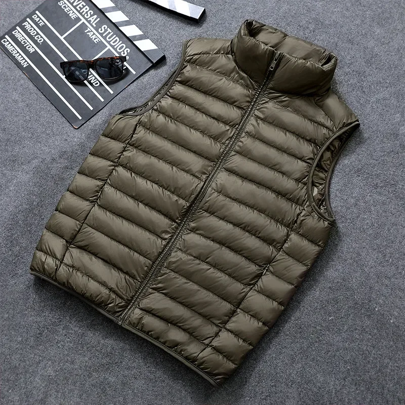 Tragbares Entendaunen-Tanktop für Herren im Herbst und Winter, ultraleicht, locker, winddicht, gepolstert, mit Stehkragen