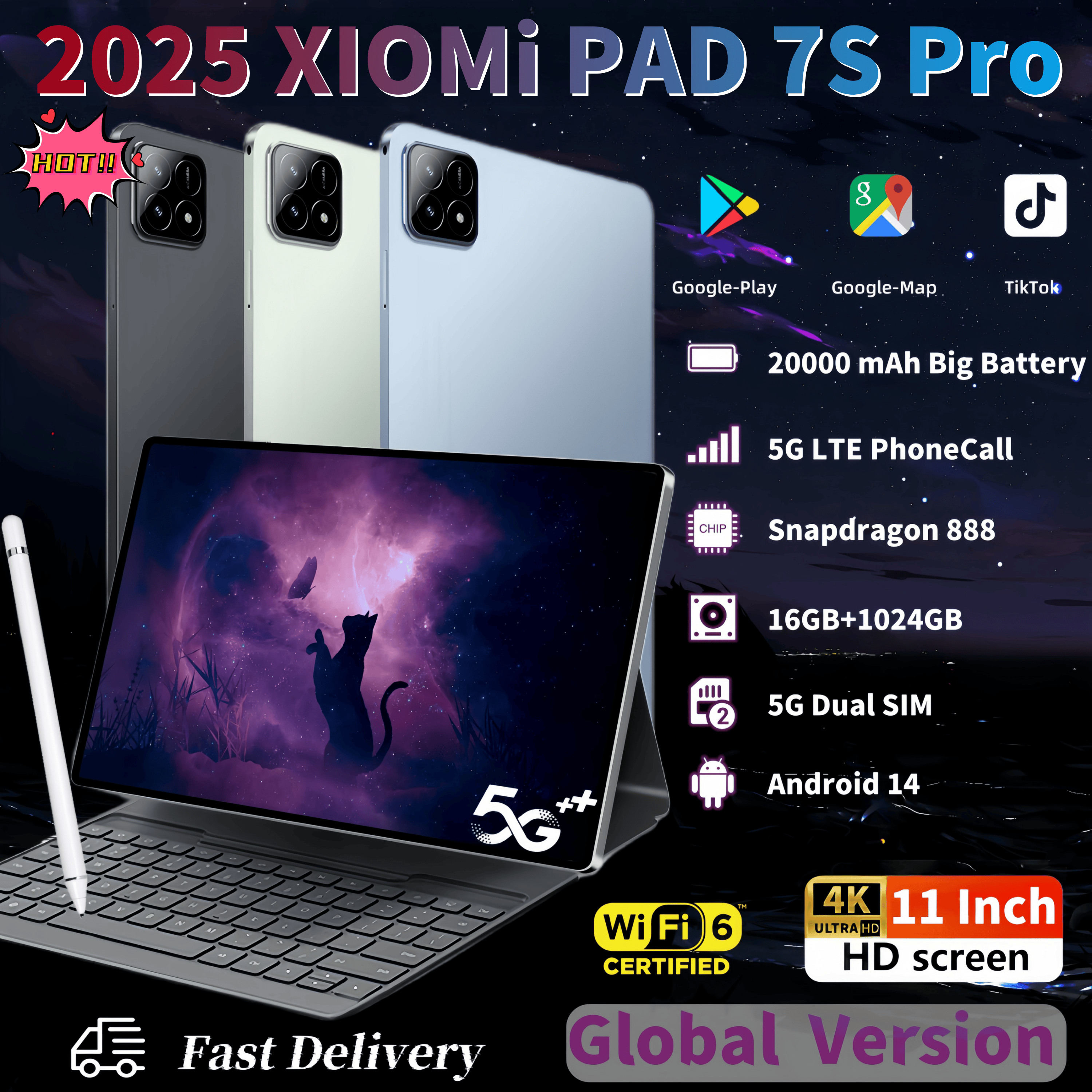 XIOMI PAD 7S Pro-Tablette PC Android 14 Snapdragon 2025 de 11 Pouces, 16 Go + 1 To, 888 mAh, 5G, pour Touriste, 20000 Original, Version Globale