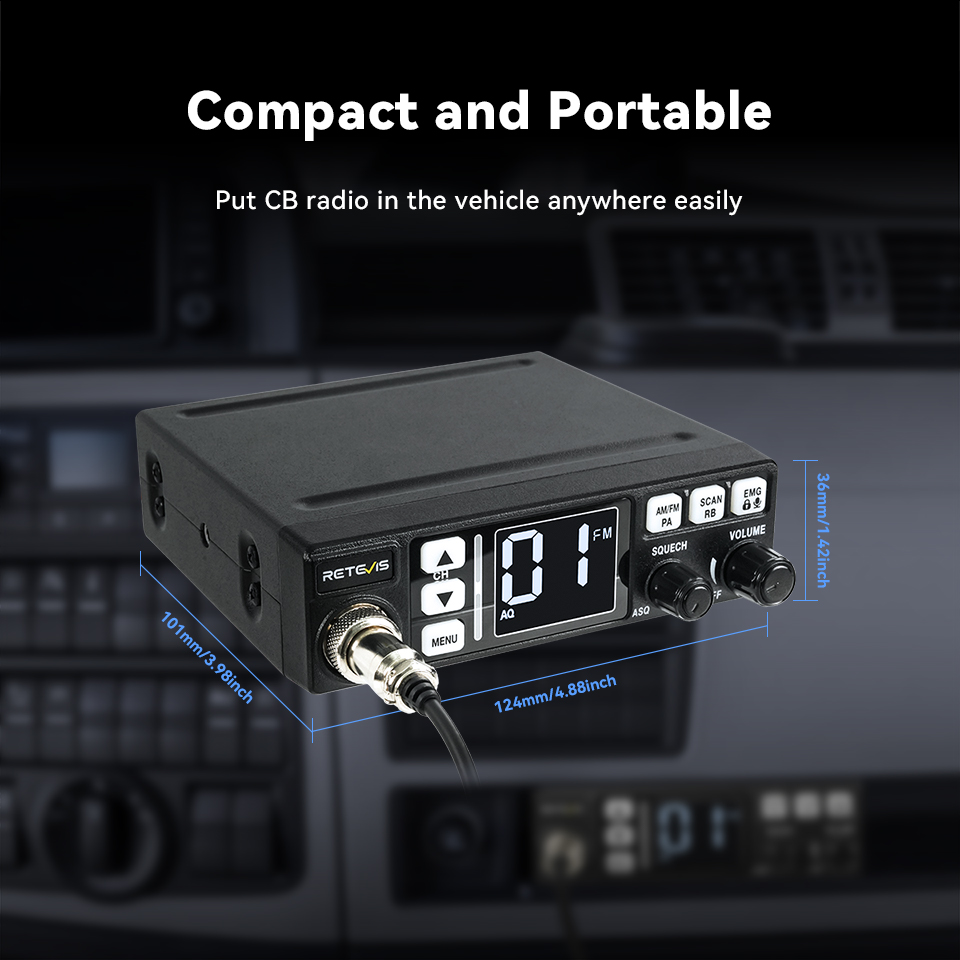 Retevis MB63 Estação de rádio CB Comunicação de longo alcance Profissional CB Car Mobile Ham Radio AM FM Canal 9/19 VOX para caminhantes