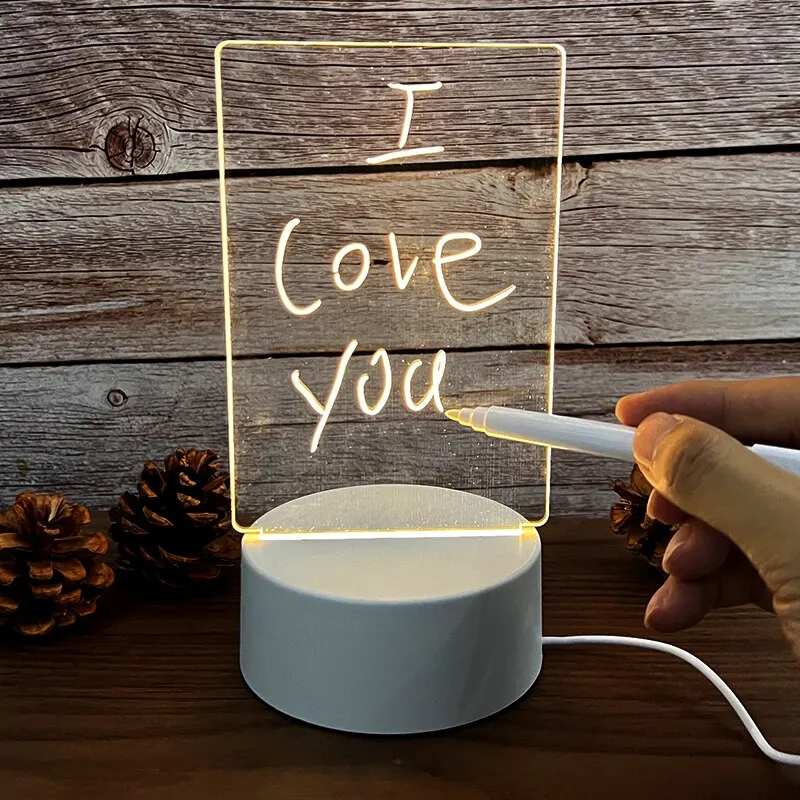 Criativo LED Night Light com Caneta, Nota Tábua, Mensagem USB, Feriado, Decoração Lâmpada, Presente para Crianças, Namorada