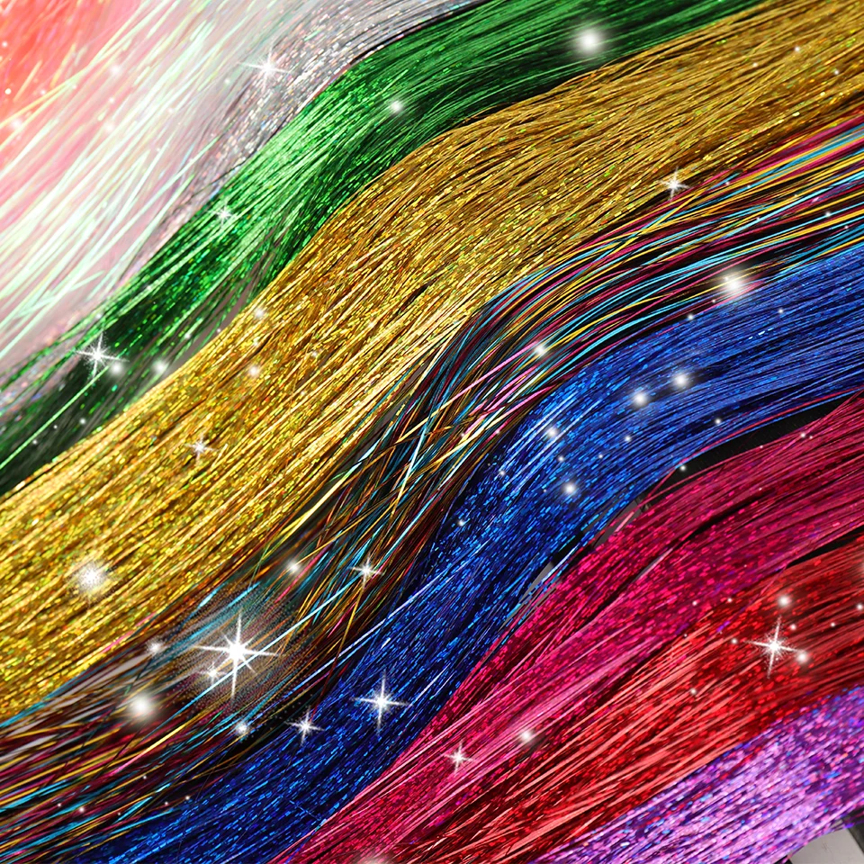Kit de enfeites de cabelo, extensões de cabelo de fada com ferramenta, 12 cores, resistente ao calor para festa de natal e ano novo, 48 polegadas