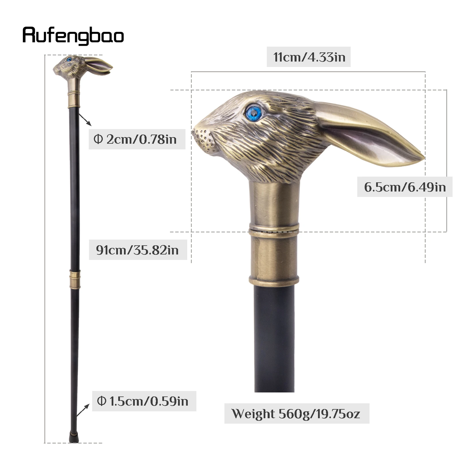 Kupfer Kaninchen Langohr Gentleman Gehstock Mode Gehstock Gentleman Crosier Knopf Gehstock 93cm