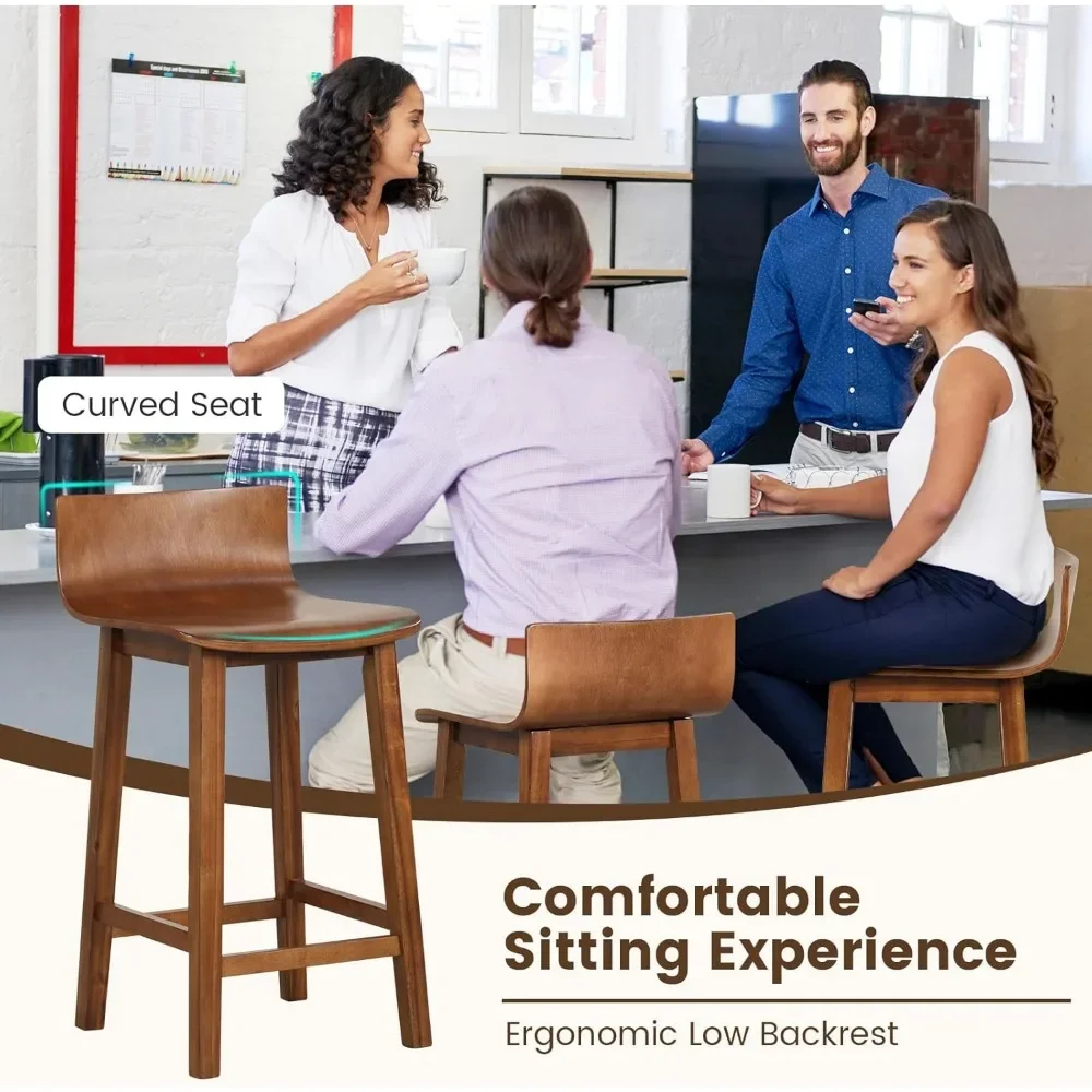 24.5" Bar Stools Set of 4, Counter Height Bar Stools w/Low Back & Footrest, Farmhouse Wooden Bar Dining Chairs, Armless Wood