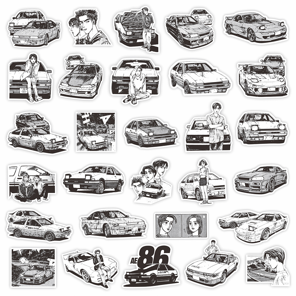 75pcs 애니메이션 이니셜 D 낙서 스티커 블랙 화이트 데칼 DIY 스케이트 보드 노트북 자동차 멋진 방수 스티커 키즈 클래식 완구