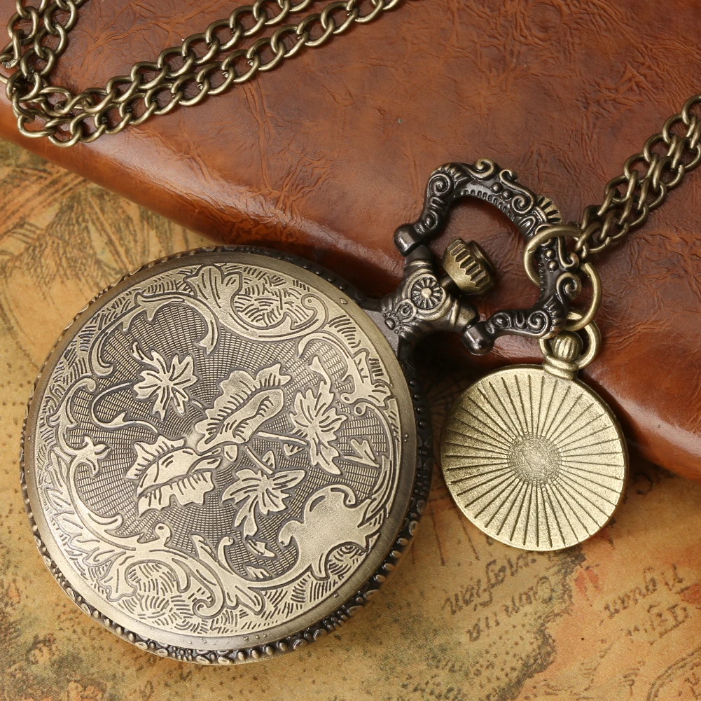 Antike Bronze Doppel Display Taschenuhr Quarz Shell Zifferblatt Fob Uhr Ohne Abdeckung Anhänger Kette Uhr Halskette Souvenir Geschenk