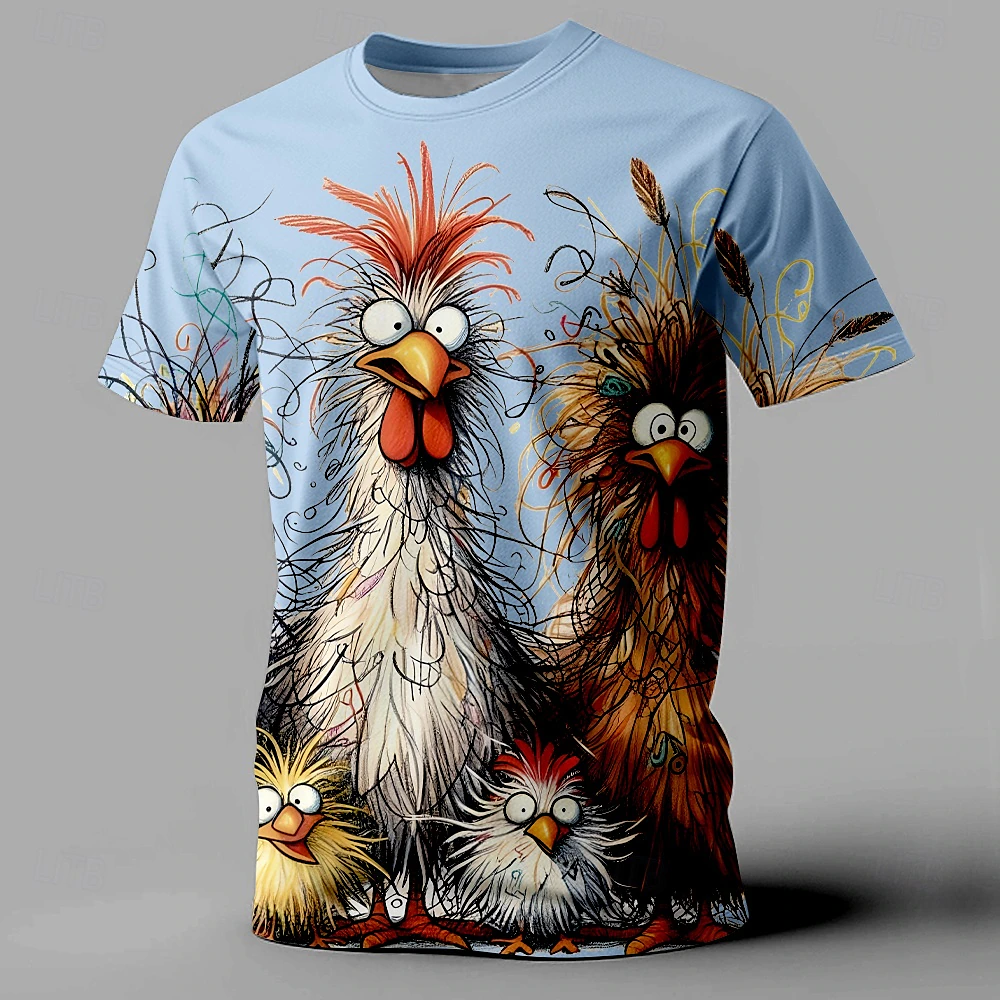 おかしいメンズ Tシャツ動物チキンプリント夏カジュアル半袖 Tシャツストリートファッション O ネックプルオーバー男性の特大服