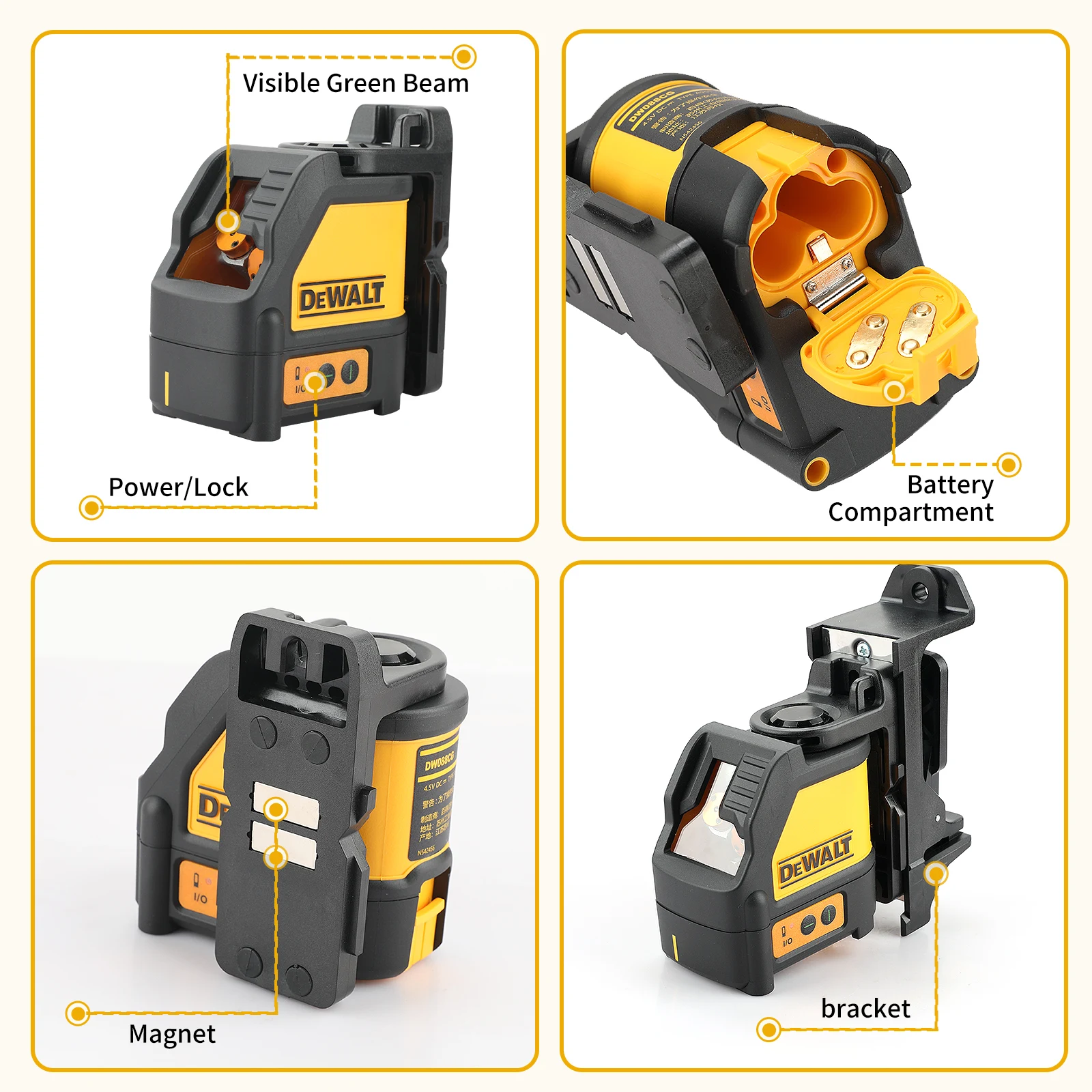 Dewalt dw088cg laserlevel com case30m auto-nivelamento linha cruzada verde linha cruzada laser horizontal vertical nível de laser 2 linhas