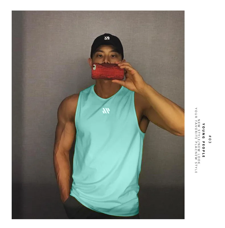 เสื้อกั๊กแขนกุดผู้ชาย Quick-Drying กีฬาหลวมแขนสั้นเสื้อยืดแบรนด์อินเทรนด์ INS ฟิตเนสเสื้อผ้า PLUS ขนาด
