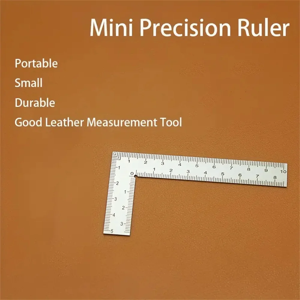 Mini regla de escala de precisión de doble cara en forma de L de acero inoxidable, herramienta de medición de alta precisión para diseño de cuero, material metálico