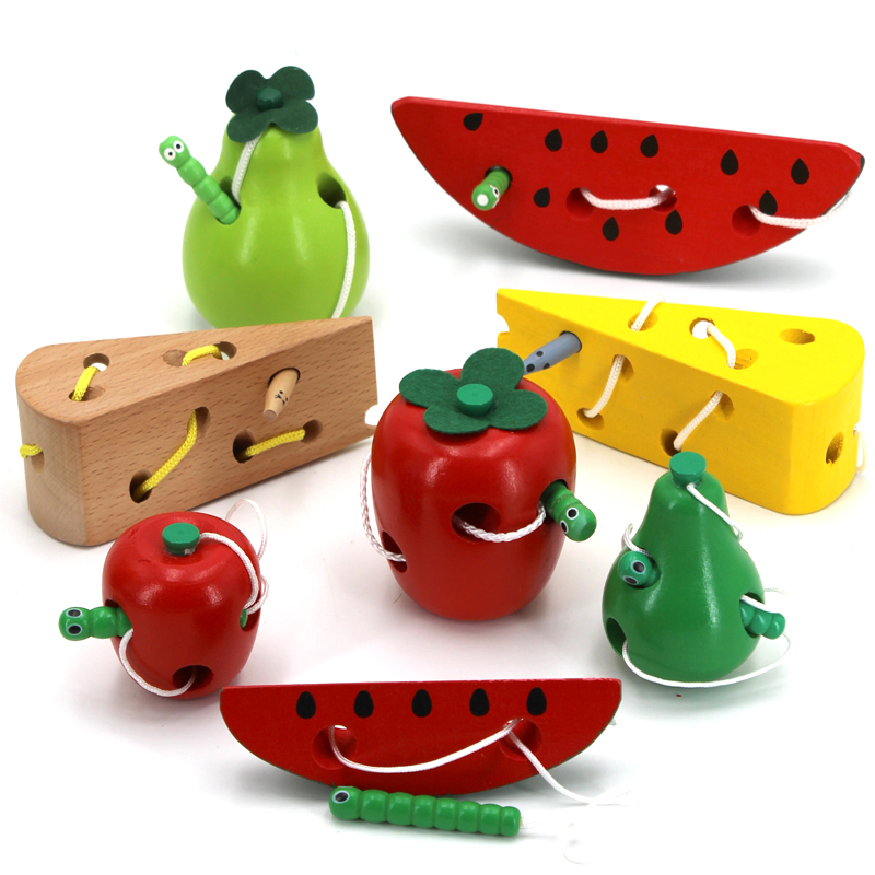Montessori Toy Worm Eat Fruit Wooden Puzzle Toy Kids Fingers Flexible Training Twisting Worm Educational Toys for Children Gifts