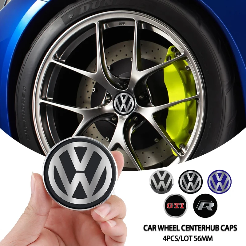 4 Uds 56mm emblema de aluminio tapas de cubo de centro de rueda de coche pegatina para VW Scirocco Polo T5 Passat b6 Golf mk5 Tiguan Jetta CC Beetle GT