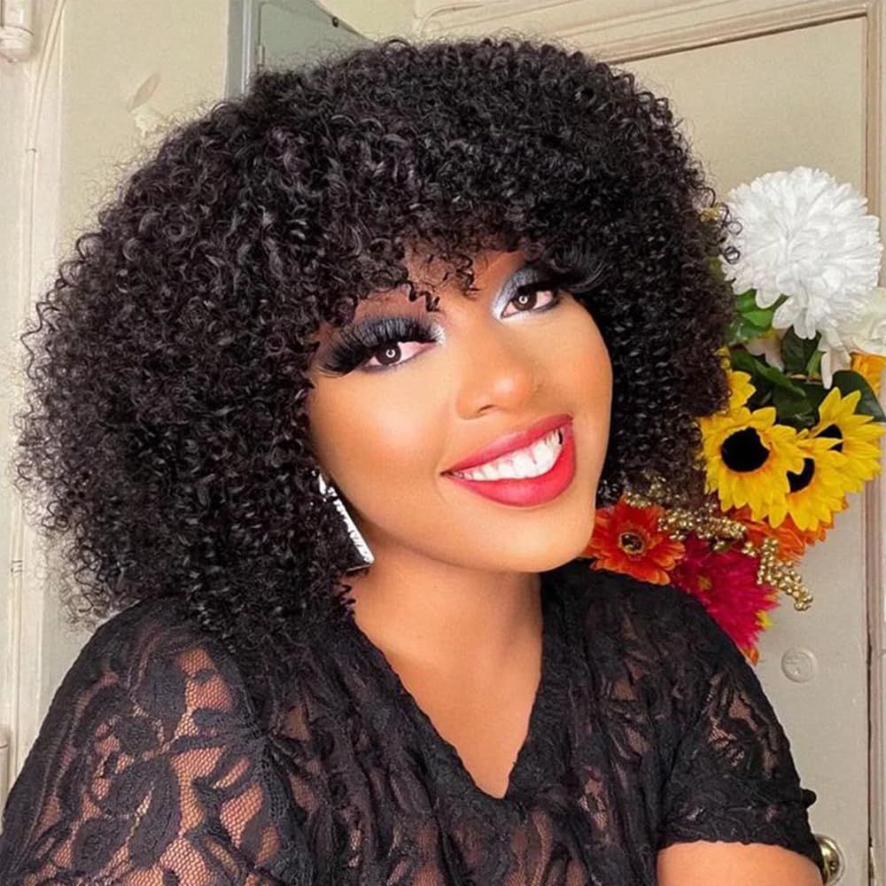 Parrucche ricci crespi Parrucca corta per capelli umani Parrucche taglio pixie per capelli umani per donne nere Parrucche Bob afroamericane fatte a macchina