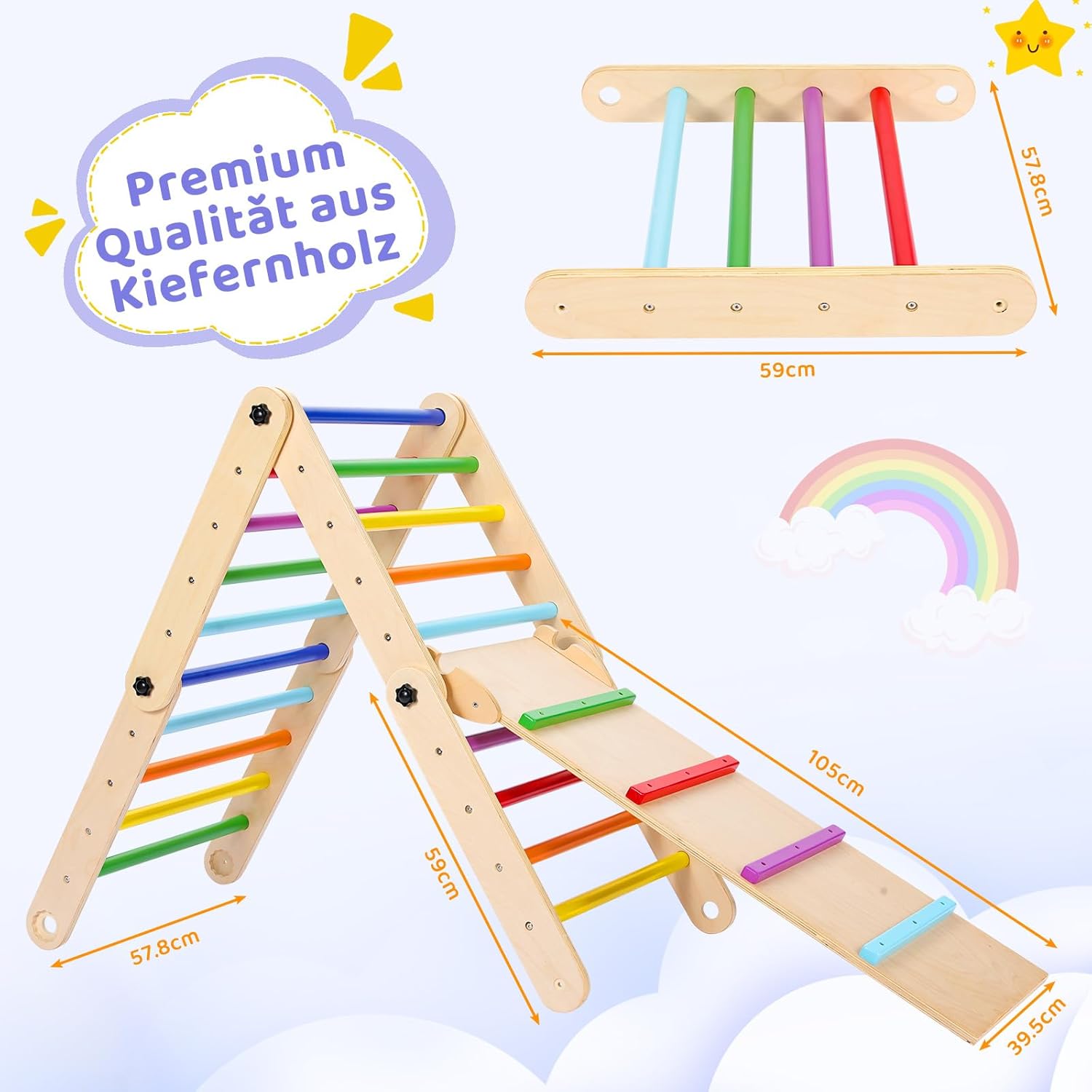 Gimnasio triangular 3 en 1, juguetes de escalera triangular de escalada plegables con rampa, juguetes de escalada en interiores para niños, gimnasio de juego, escalador, balancín