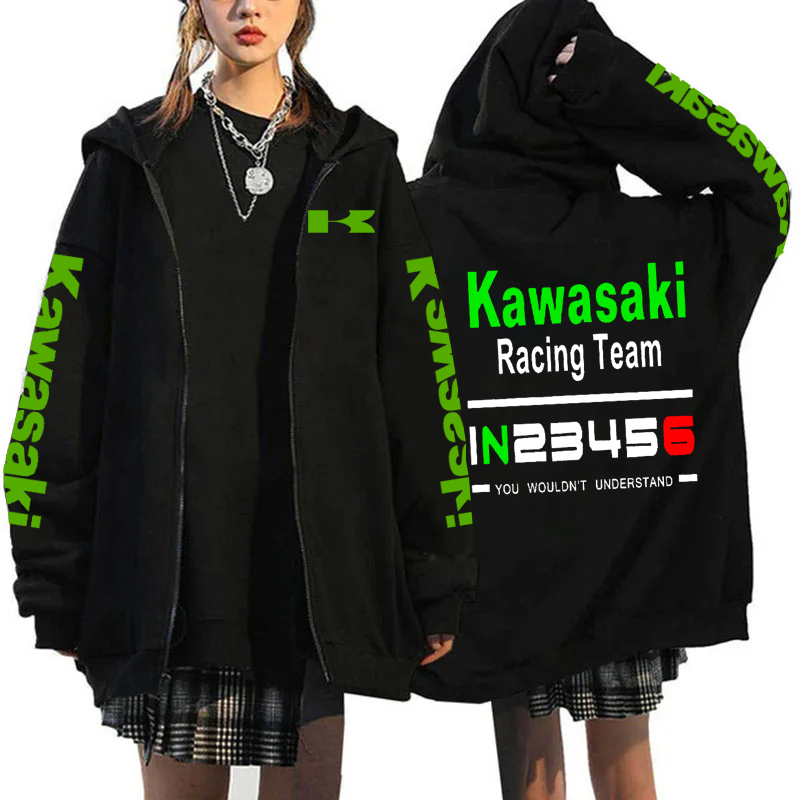 가와사키 오토바이 로고 남성 지퍼 까마귀 2024 봄 가을 Y2K 패션 남성 운동복 2024 새로운 스포츠 여성 자켓 코트