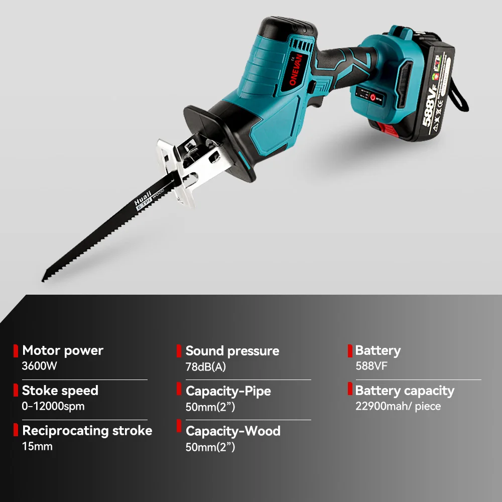 3600w 12000spm Bürstenlose Säbelsäge Drahtlose Kettensäge Schneiden Säge Holz Schneiden Werkzeuge Mit Sägeblatt Für Makita 18V batterie Pin