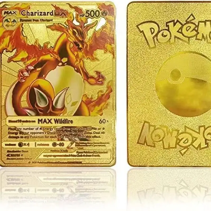 110-27 Uds Pokemon tarjeta de lámina dorada Charizard VMAX GX VSTAR tarjetas inglés francés alemán español Pikachu Arceus tarjetas Pokemon plateadas