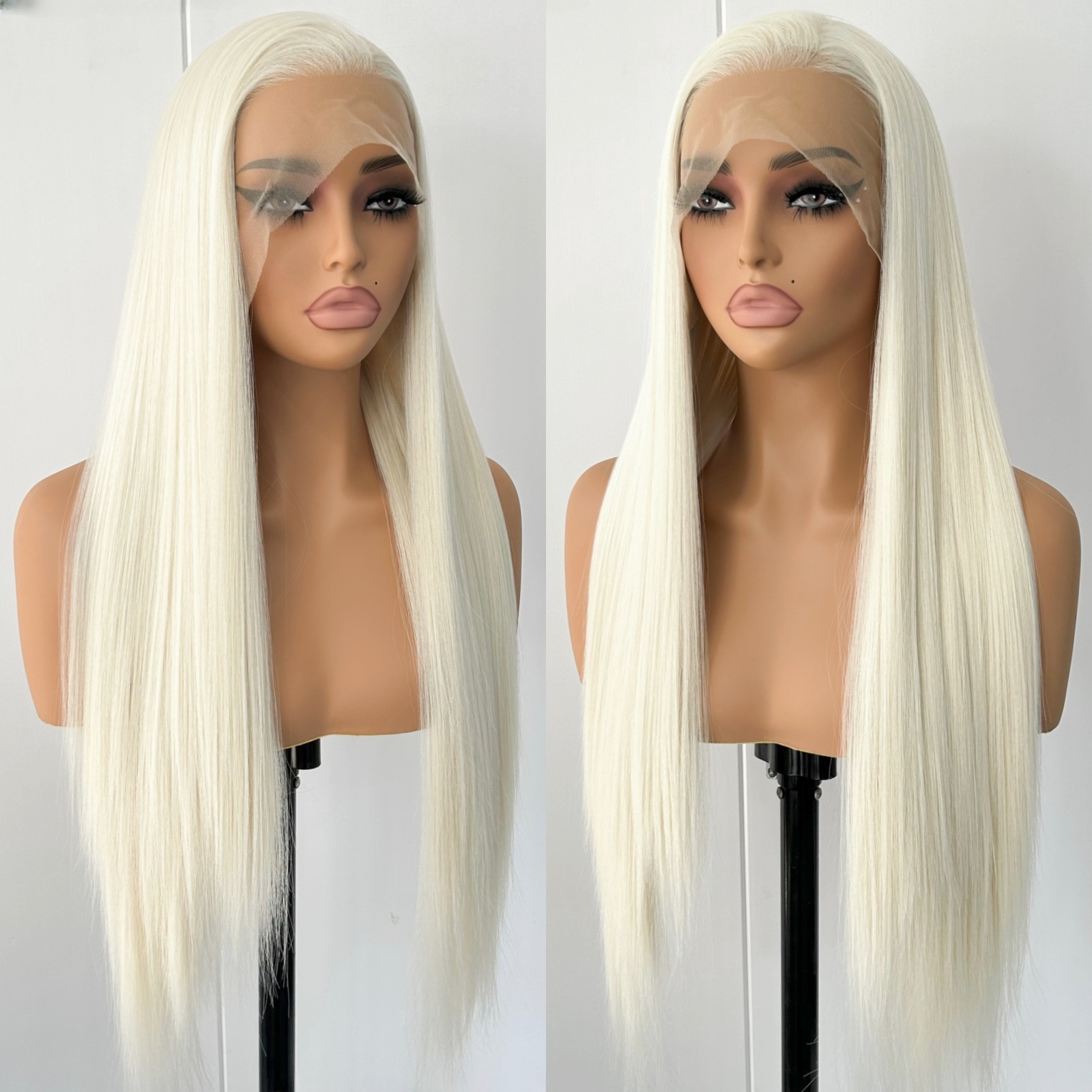 Blonde pruik Rechte synthetische kant Lijmloze pruik Lang blond synthetisch haar Kanten pruiken voor vrouwen Platina wit blond