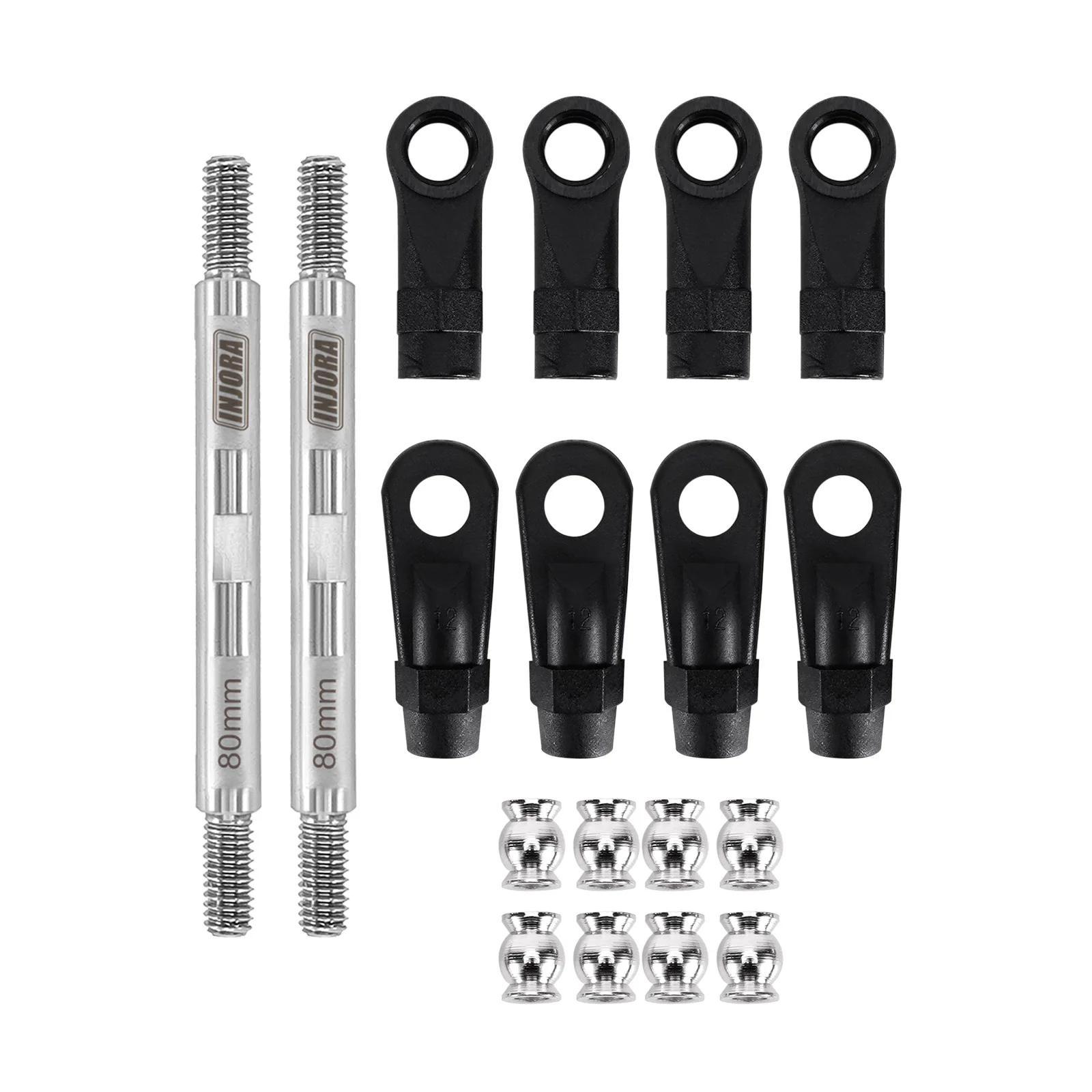 Enlaces de construcción de acero inoxidable INJORA con extremos de varilla para coche trepador de control remoto 1/10