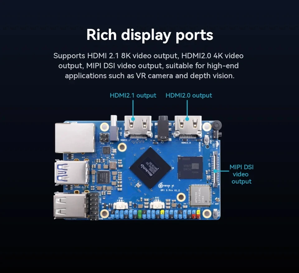 Orange Pi 5 Pro 16 ГБ ОЗУ Rockchip RK3588S 8-ядерный 64-битный Wi-Fi 5 + BT5.0 M.2 M-KEY Слот Gigabit Ethernet Мини-ПК Макетная плата