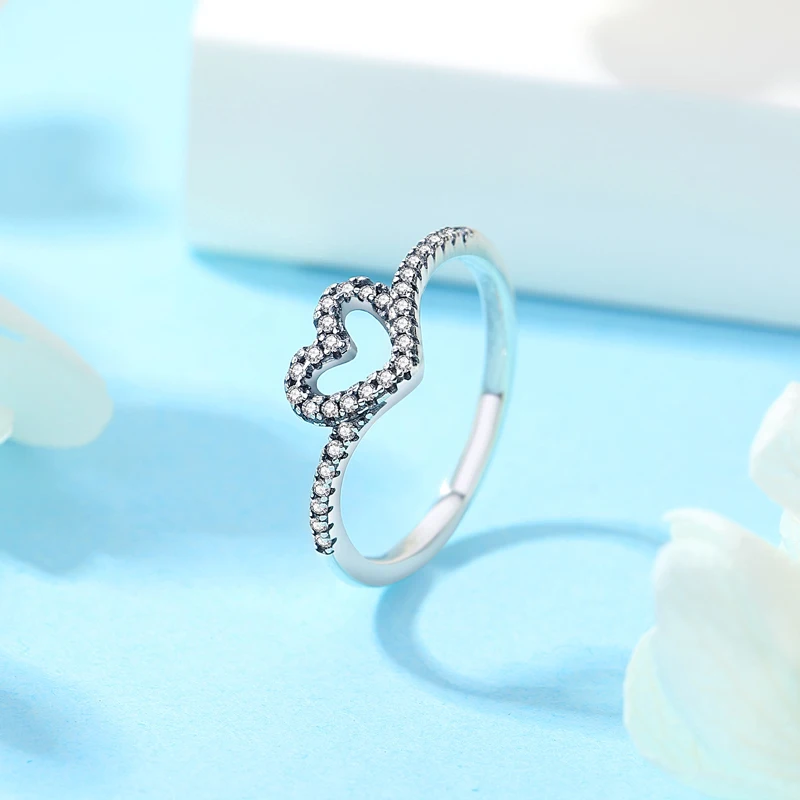 Anelli originali in argento sterling 925 per le donne Amore Cuore Corona Wishbone Anello di fidanzamento nuziale Regalo di gioielli di lusso in oro rosa