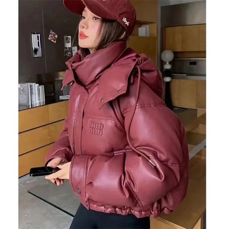 2025ผู้หญิงPuผิวลงเสื้อแจ็คเก็ตผ้าฝ้ายอเนกประสงค์Hooded LadyฤดูหนาวParka Coatแฟชั่นนักเรียนสุภาพสตรีผ้าฝ้ายเบาะOuterwear