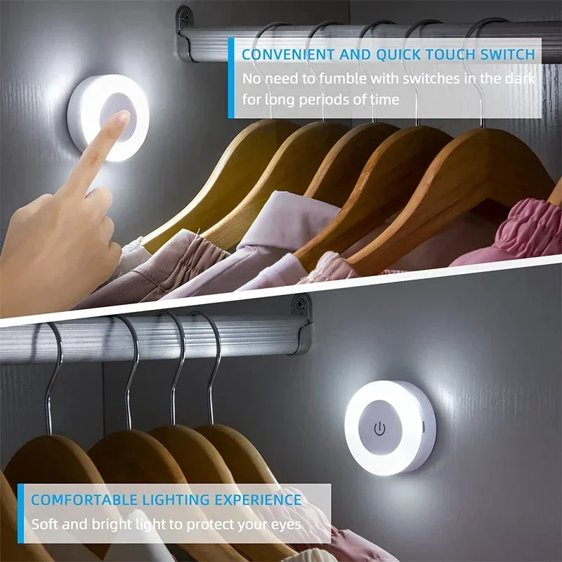 Luces LED nocturnas con Sensor táctil, 3 modos, Base magnética recargable por USB, luces de pared, lámpara nocturna con atenuación portátil redonda, decoración de habitación