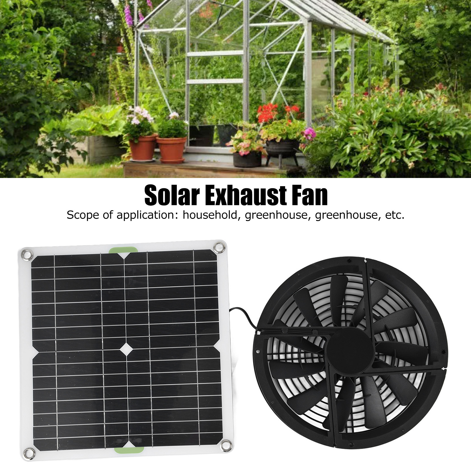 Painel solar impermeável Fan Kit, exaustão de ventilação redonda, galinheiro, estufa Shed, 10 ", 100W