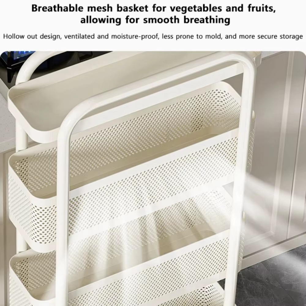 Kitchen Multi-Functional Storage Trolley Vegetable Basket Bathroom Moistureproof Mobile Cart Practical Living Room Snack Shelves