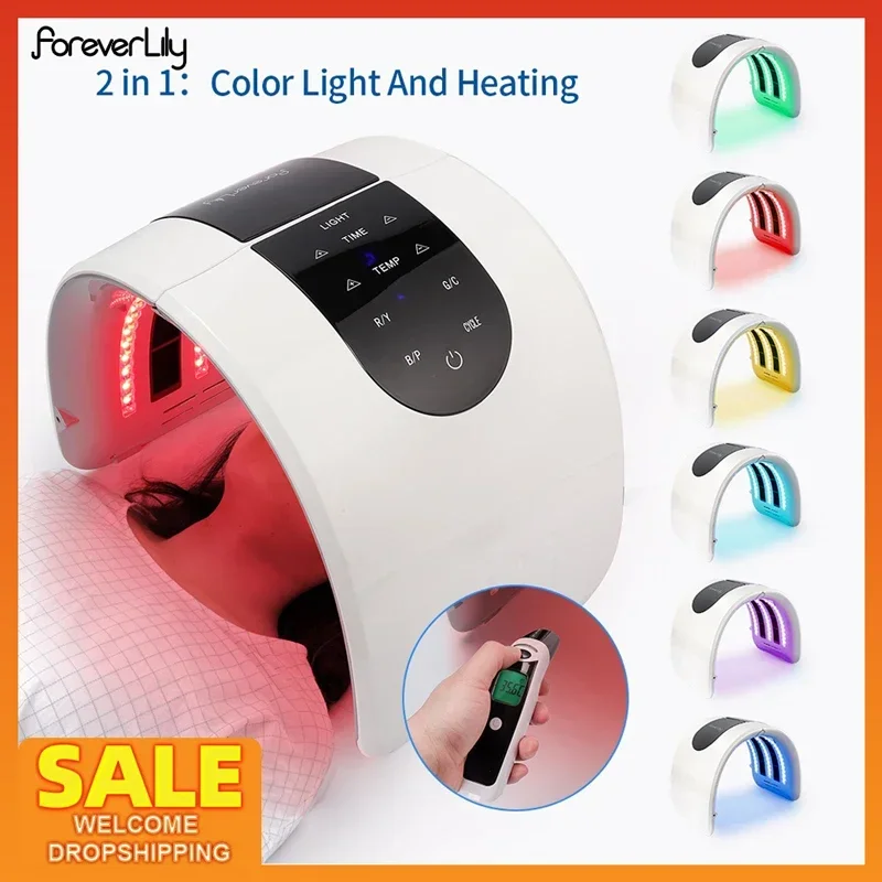 Foreverlily LED Trị Liệu Bằng Ánh Sáng Trang Thiết Bị Làm Đẹp 7 Màu Đèn LED Photon Làm Nóng Trị Liệu Mặt Nạ Dưỡng Da Săn Chắc Điểm Mụn Loại Bỏ Thiết Bị