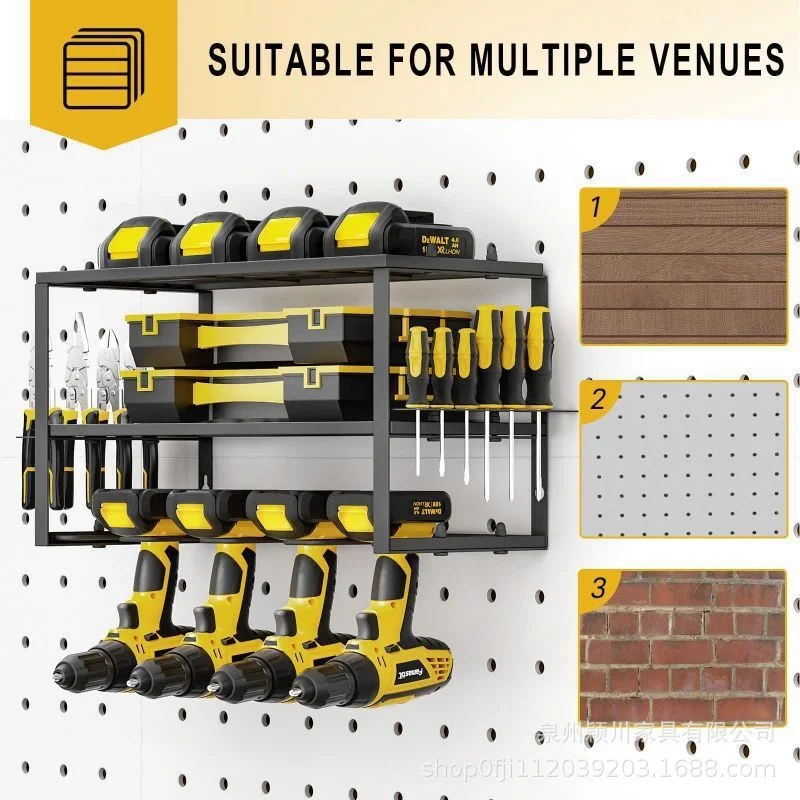 3-Layer Power Tool Organizer Rack Wall Mount Electric Drill Tool Rack Heavy Duty Tool Storage Shelf Garage Tools Cabinet
