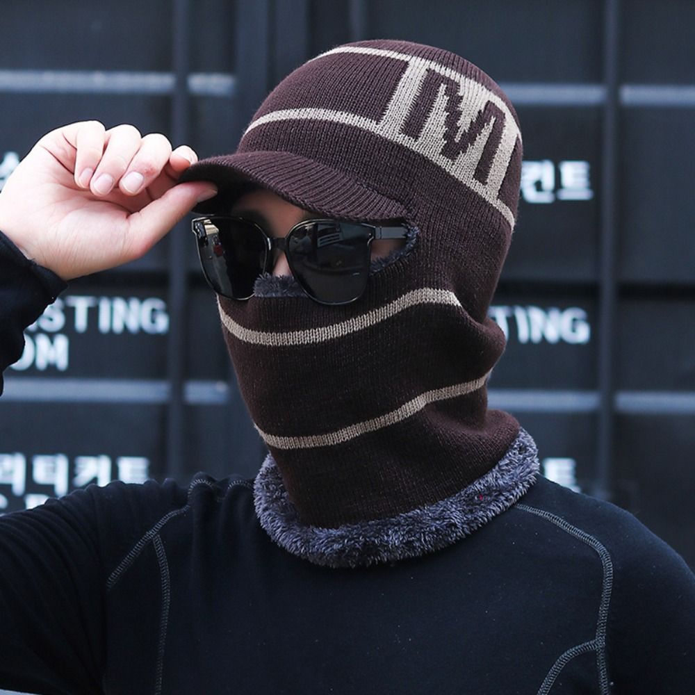 One-piece Winter Thermal Beanie Hat Scarf Fleece Warm Neck Scarf Cap Windproof Soft Knitted Hat Outdoor Accessories