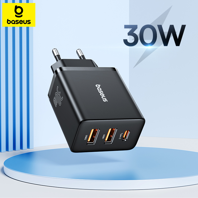 Baseus 30 W USB-Ladegerät QC3.0 PD3.0 Typ C PD Schnellladung 3 Ports Schnellladegerät für iPhone 15 14 13Pro Max Xiaomi Samsung