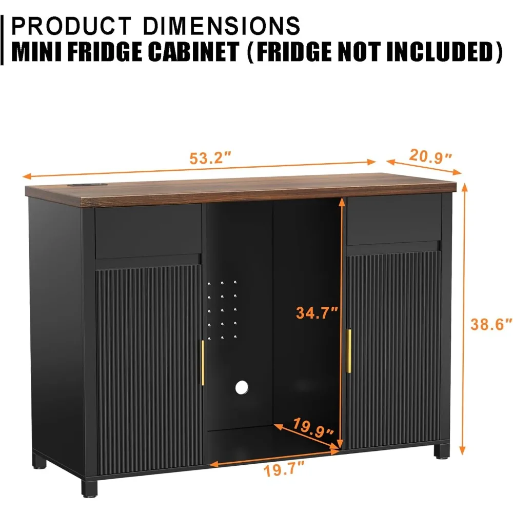 Large Coffee Bar Cabinet with Fridge Space, Mini Fridge Cabinet with Wine Storage, Buffet Sideboard Table for Home, Fluted Mode