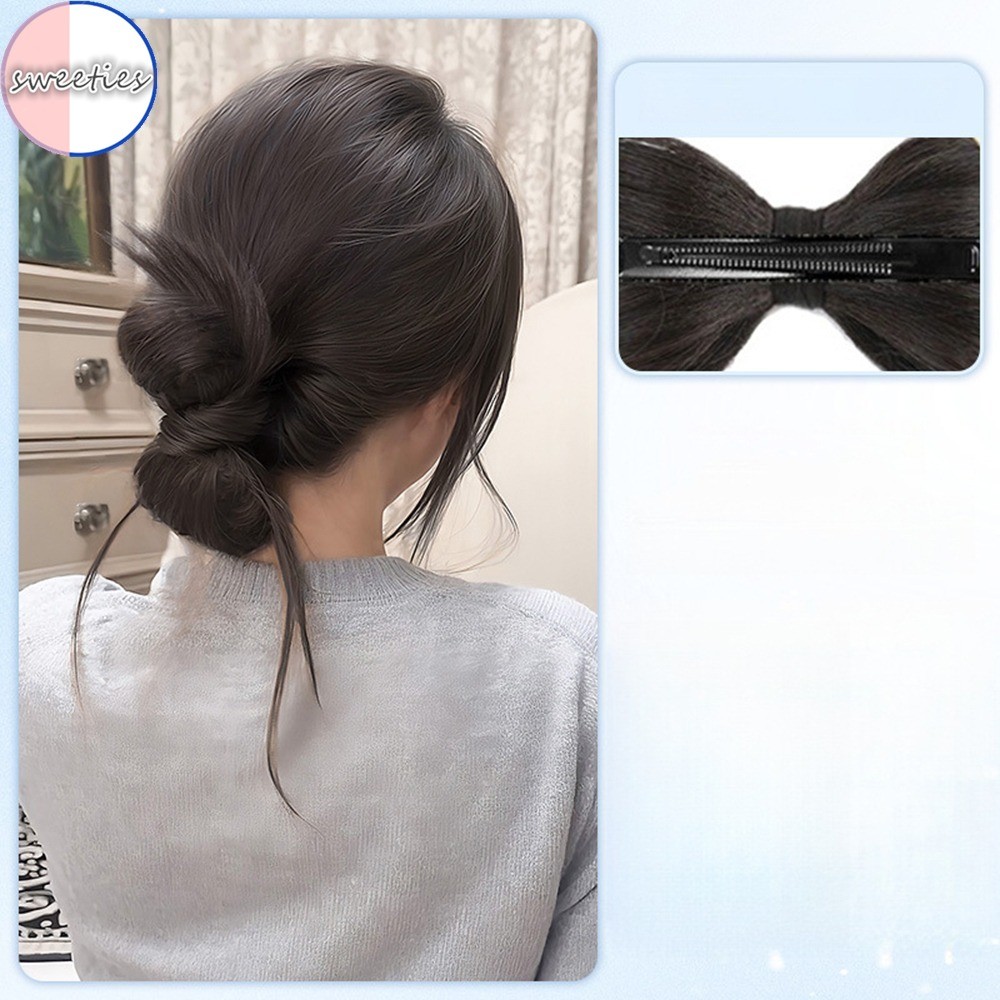 Synthetischer Perückenclip mit Schleife, Duttkopf, einteilig, niedrige Krawatte, Drachenbart, Klammerkopf, natürliche, flauschige Locken, Entenschnabel-Clip, Perückentasche