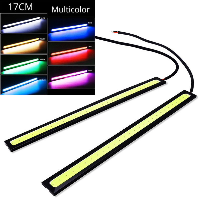 2/4Pcs 17Cm COB DRL LED 12V 6000K Không Thấm Nước Chạy Ban Ngày Ánh Sáng Tự Động Dải Ánh Sáng xe COB Đèn Sương Mù Xe Styling Led DRL Đèn