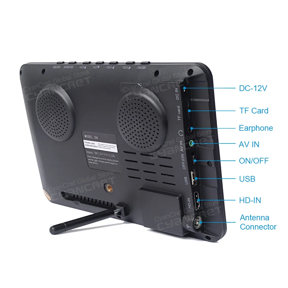 Leadstar ทีวีขนาดพกพา D8 8นิ้ว DVB-T2 TTT ดิจิตอลและอนาล็อก TTT รถยนต์ขนาดเล็กรองรับ USB TF MP4ทีวี AC3 H.265