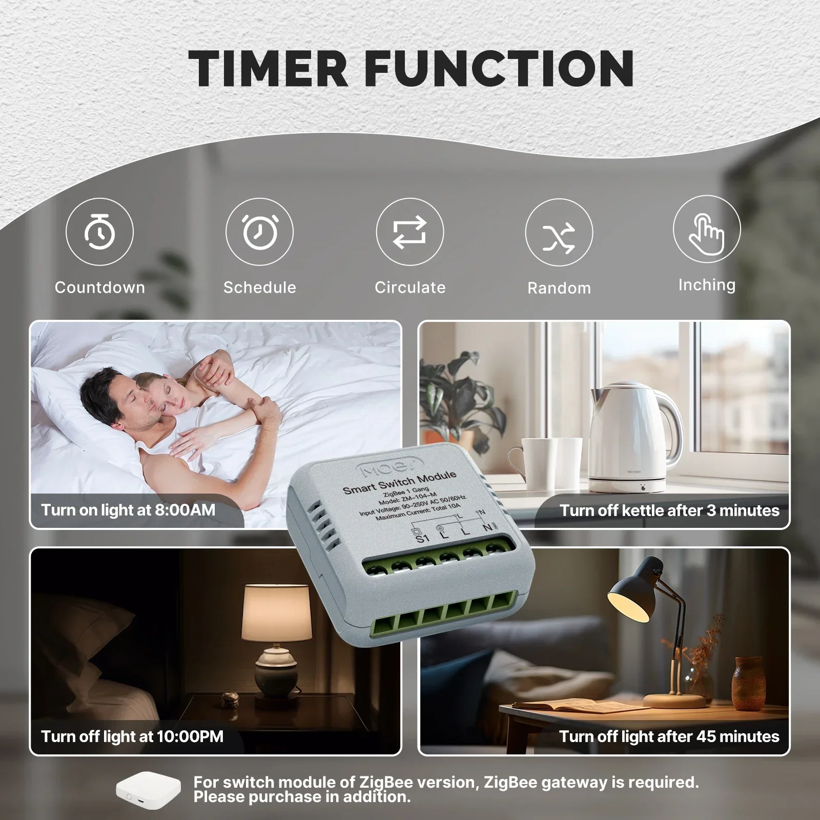 MOES Star Ring Series Mini Tuya WiFi/Zigbee interruptor inteligente módulo DIY interruptor de luz 1/2 Gang Control remoto trabajo Alexa Google Home