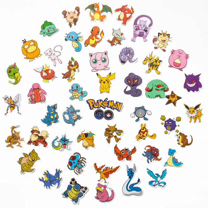 50 pçs pokemon anime adesivos à prova dwaterproof água portátil pele bonito caso de telefone diy adesivo pacote kawaii embalagem diário papelaria