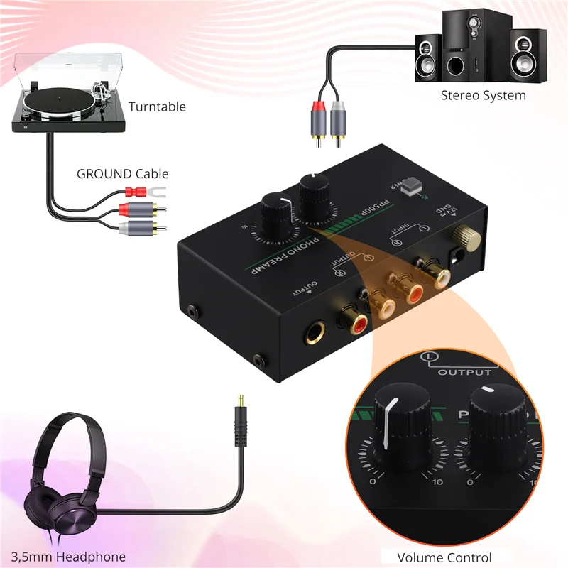 Préampli de platine ABFN-Phono, préamplificateur de phonographe avec entrée R C A, sortie RCA/TRS, pour lecture d'enregistrement de platine