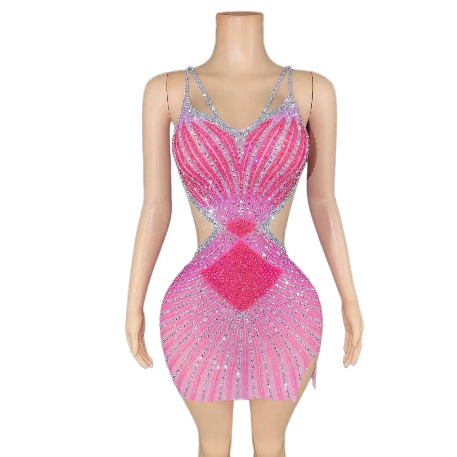 Vestido corto con diamantes de imitación para mujer, traje de fiesta de cumpleaños de noche, celebración, Drag Queen, Festival, Xigua