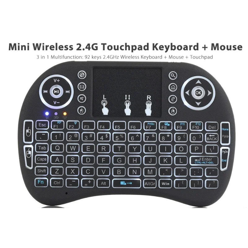 I8 Miniワイヤレスキーボード,2.4g, 3色バックライト,Android TVボックス用の英語エアマウス,タッチパッド付きリモコン,PC