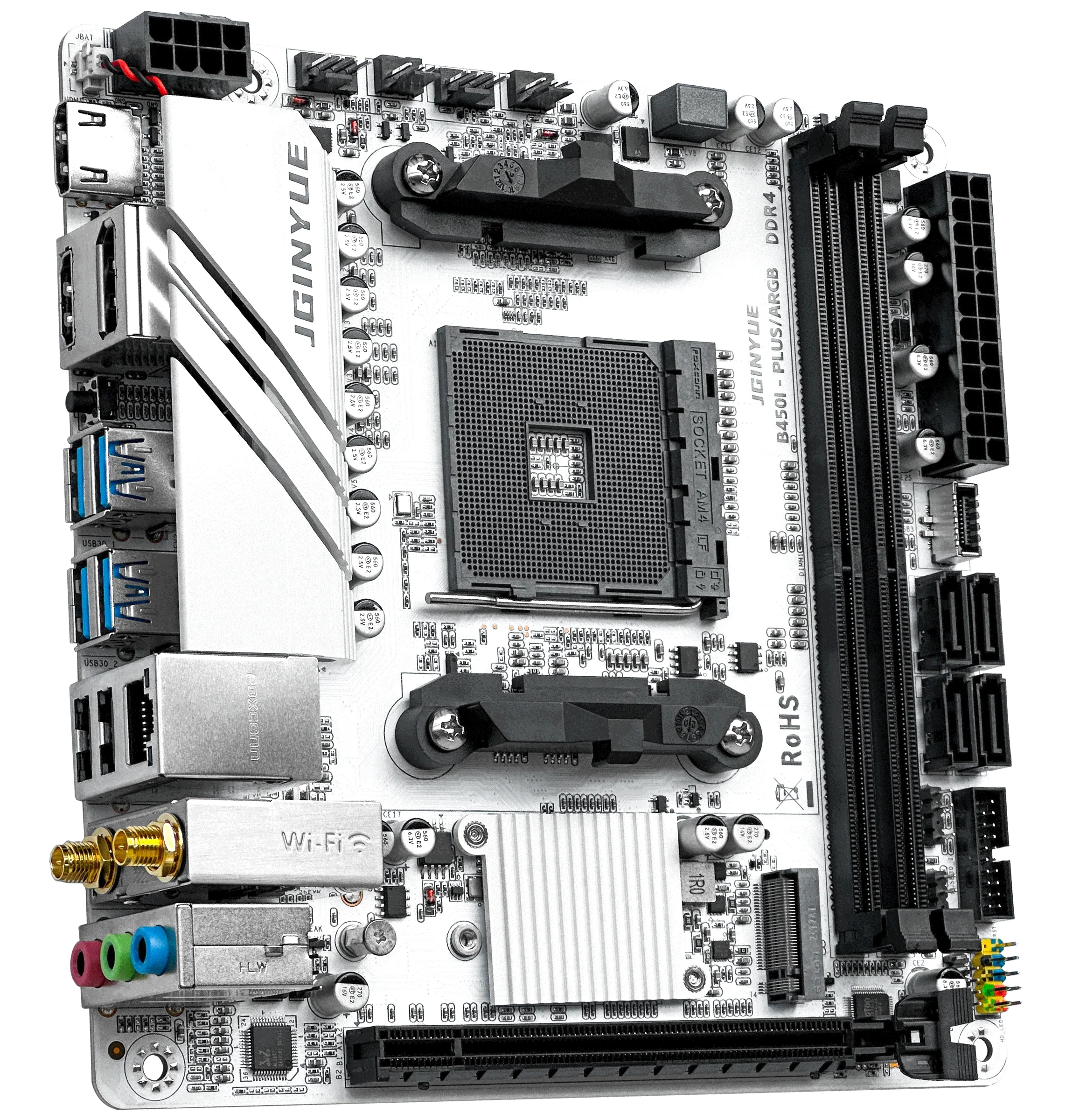 Das JGINYUE AMD AM4 ITX-Motherboard unterstützt Ryzen R3 R5 R7 1/2/3/4/5-Serie CPU DDR4 RAM Desktop-PC PCI-E 3.0 B450I-PLUS ARGB MB