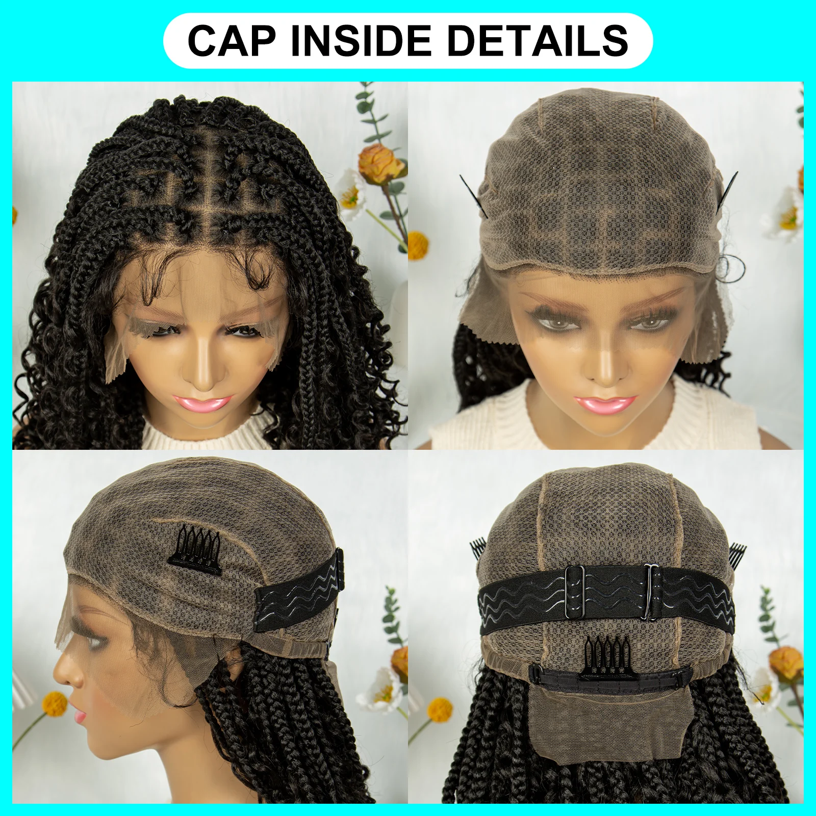 Kima curto boêmio caixa tranças peruca trançada renda completa boho trançado perucas de cabelo encaracolado sintético com cabelo do bebê para preto