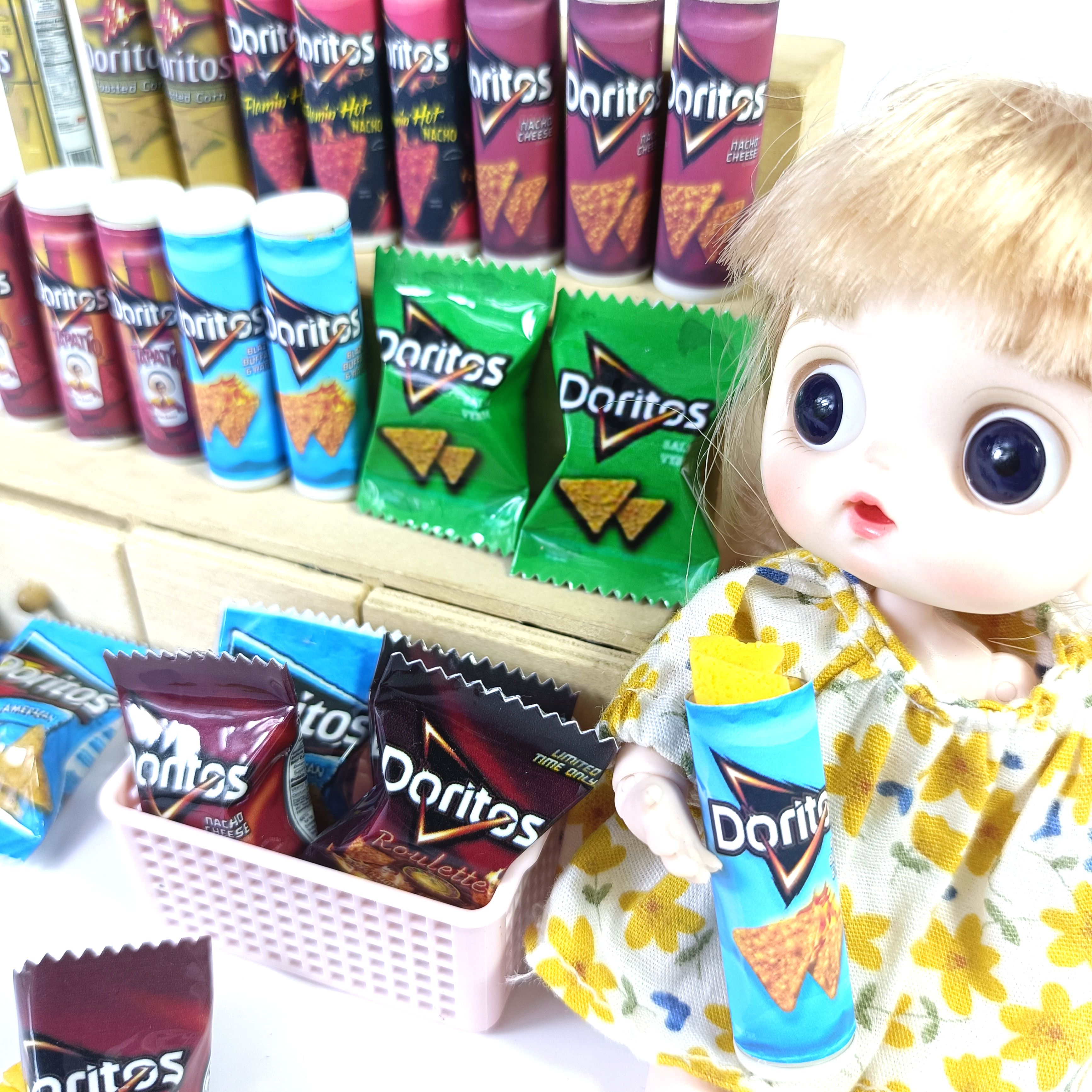 새로운 2 가방 칩 1/6 스케일 인형 집 미니어처 튀김 칩 미니 Blyth Barbies BJD 인형 집 장난감 생일 선물을위한 음식 척